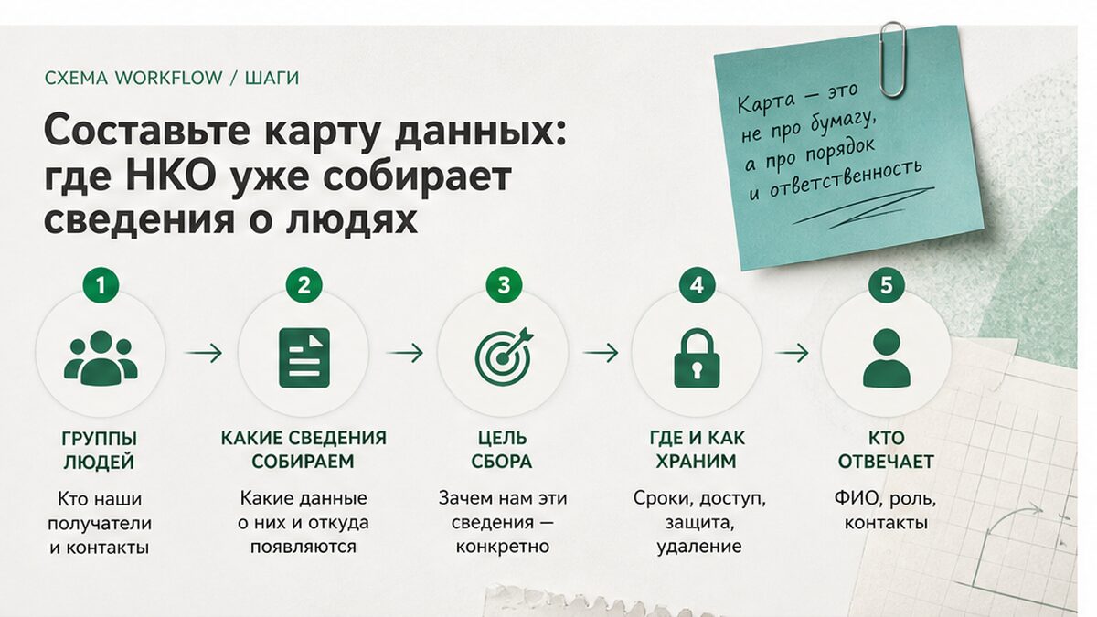 Схема карты данных НКО: группы людей, цель, хранение и ответственный