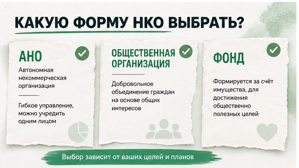 Сравнение ОПФ: АНО, общественная организация и фонд для инициативной группы