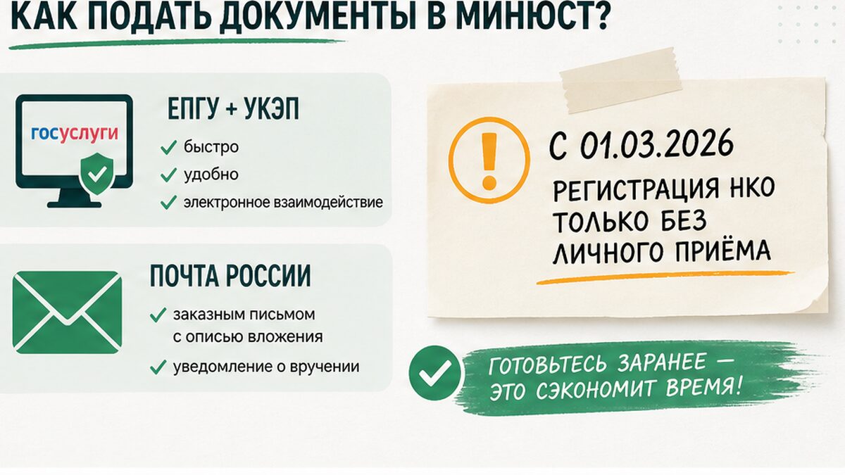 Чеклист подачи в Минюст: Госуслуги с УКЭП или ценная почта