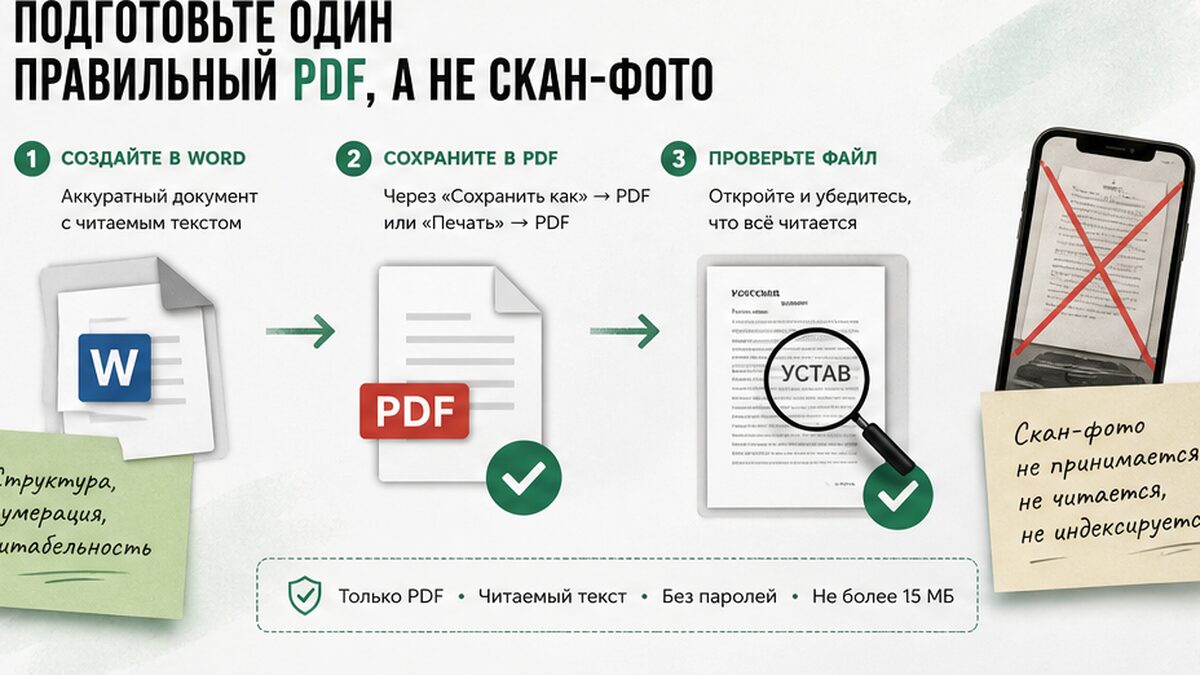 Схема: один машиночитаемый PDF устава вместо скан-фото с телефона